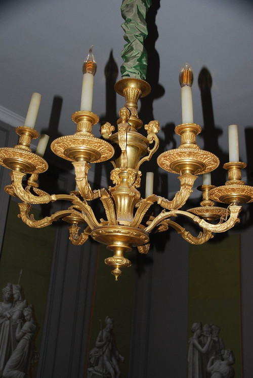 Mazarin, Important Lustre En Bronze Doré  De Style Louis XIV