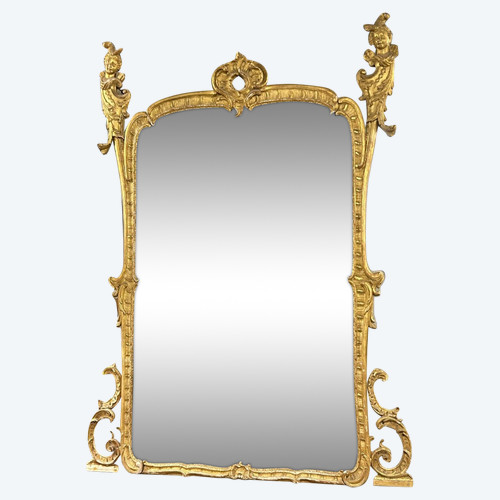 Miroir De Style Régence En Bois Sculpté Et Doré à Décor D’espagnolettes époque Napoléon III- glace