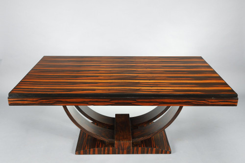 RECTANGULAR DINING TABLE IN MACASSAR EBONY VENEER, ART DECO PERIOD