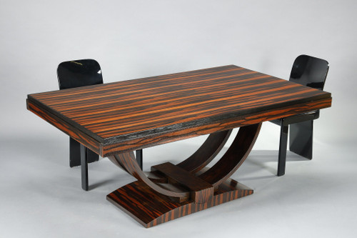 RECTANGULAR DINING TABLE IN MACASSAR EBONY VENEER, ART DECO PERIOD