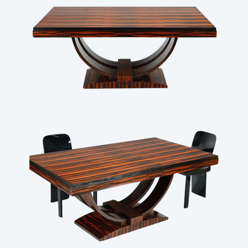 RECTANGULAR DINING TABLE IN MACASSAR EBONY VENEER, ART DECO PERIOD