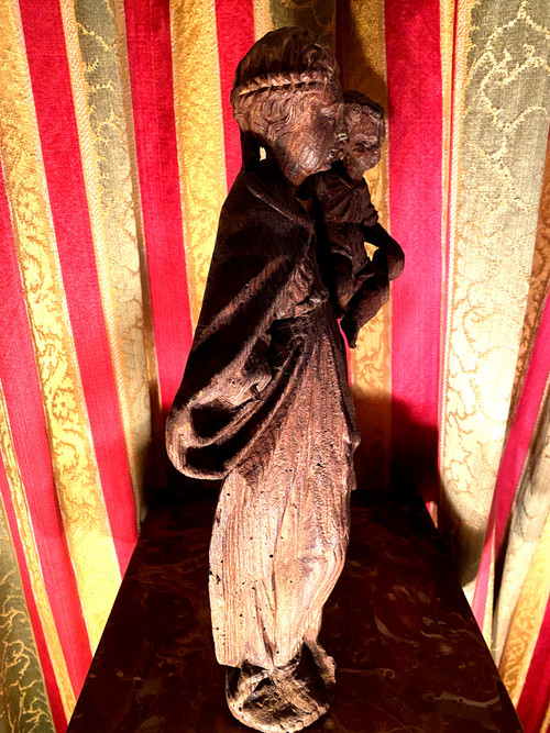 Virgin and Child carved in standing resinous wood from the 18th century mountain work