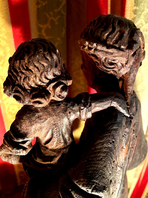 Virgin and Child carved in standing resinous wood from the 18th century mountain work