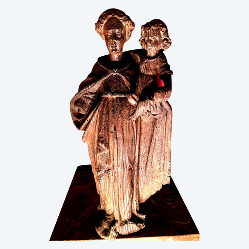 Virgin and Child carved in standing resinous wood from the 18th century mountain work