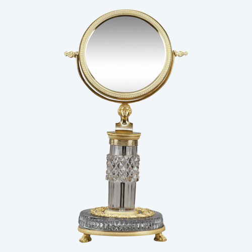 TOILET MIRROR IN CUT CRYSTAL AND CHARLES X GILT BRONZE FRAME