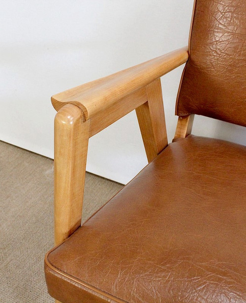 Paire de Fauteuils Bridge, en Hêtre Naturel – 1950