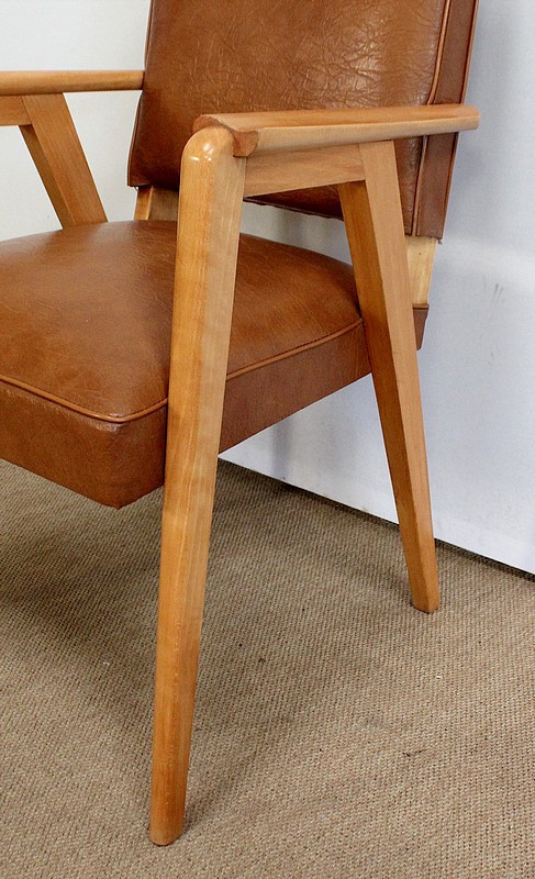 Paire de Fauteuils Bridge, en Hêtre Naturel – 1950