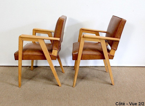 Paire de Fauteuils Bridge, en Hêtre Naturel – 1950