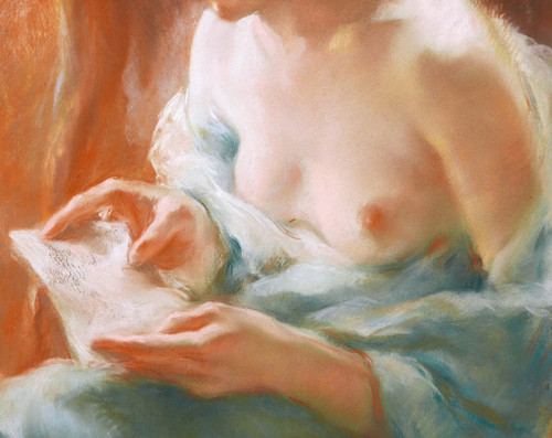 Charles Émile Moïse HORNUNG, Femme à la poitrine dénudée lisant une lettre