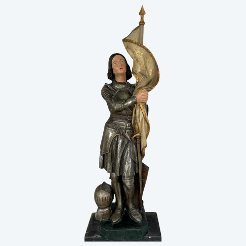 Jeanne D'arc Large Polychrome Plaster Statue About 1900 - H 154 Cm