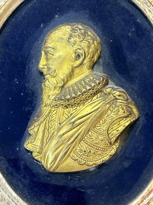 Pair De Portraits En Médaillons - Profils En Bronze Doré Henry IV Et Sully époque XVIIIème