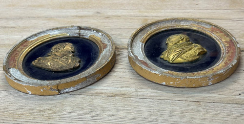 Pair De Portraits En Médaillons - Profils En Bronze Doré Henry IV Et Sully époque XVIIIème