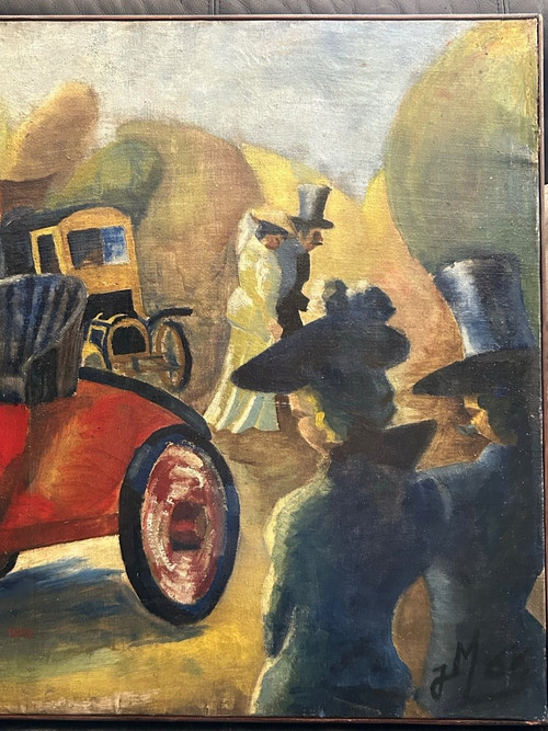 Die Alten Autos - Öl Auf Leinwand Gemälde Von J Mint - Renault 1902