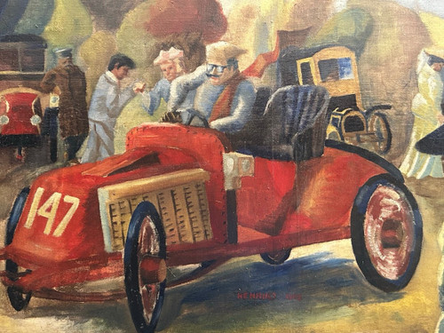 Die Alten Autos - Öl Auf Leinwand Gemälde Von J Mint - Renault 1902