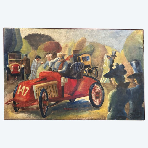 Les Vielles Voitures - Olio su tela Tableau De J Mint - Renault 1902