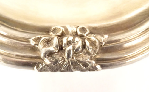 Großes Serviertablett mit Griffen, Louis XV, silberne Metallrebe, 19. Jahrhundert