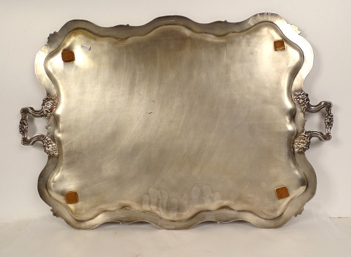 Großes Serviertablett mit Griffen, Louis XV, silberne Metallrebe, 19. Jahrhundert
