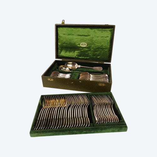 Housewife 62PC Silver Metal Cutlery Christofle Net Model 20th Century Box