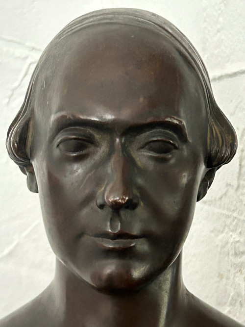 Paul Flosi Busto in bronzo del XIX secolo raffigurante Bouffe Datato 1853 Riduzione Colas