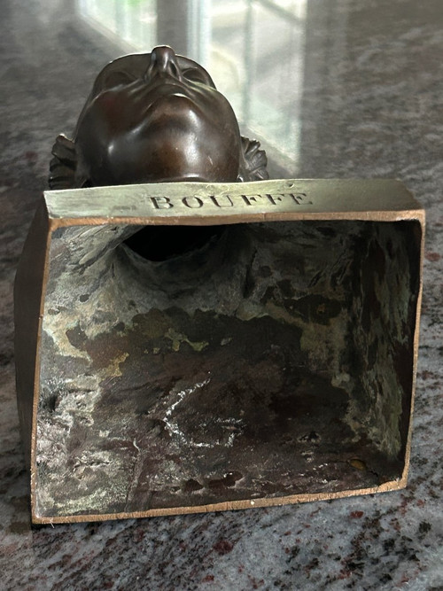 Paul Flosi Busto in bronzo del XIX secolo raffigurante Bouffe Datato 1853 Riduzione Colas