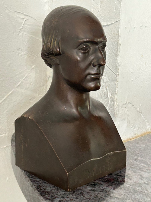 Paul Flosi Busto in bronzo del XIX secolo raffigurante Bouffe Datato 1853 Riduzione Colas