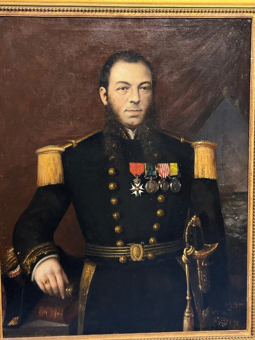 Louis Guédy (1847-1926) Militärisches Porträt eines Admirals oder Schiffskapitäns, datiert 1873