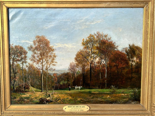 Théodore FOURMOIS (1814-1871) Huile Sur Toile - Paysage Champêtre Animé