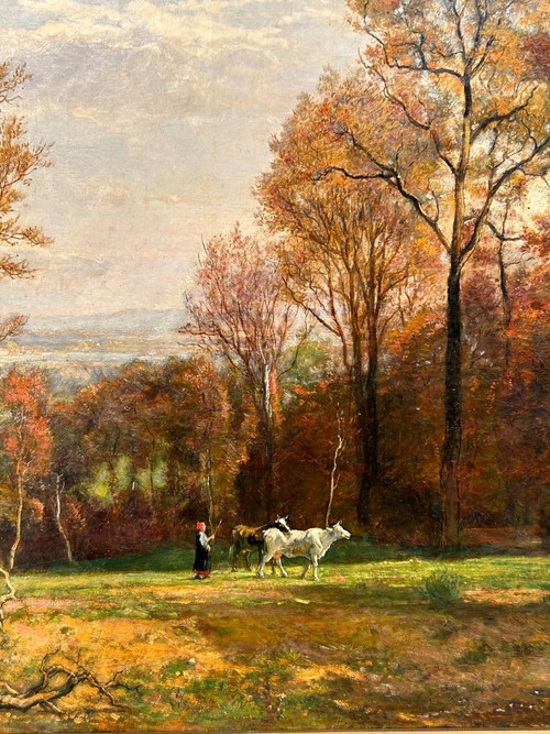 Théodore FOURMOIS (1814-1871) Huile Sur Toile - Paysage Champêtre Animé