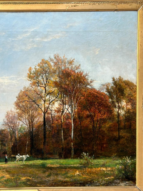 Théodore FOURMOIS (1814-1871) Huile Sur Toile - Paysage Champêtre Animé