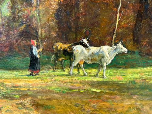 Théodore FOURMOIS (1814-1871) Huile Sur Toile - Paysage Champêtre Animé