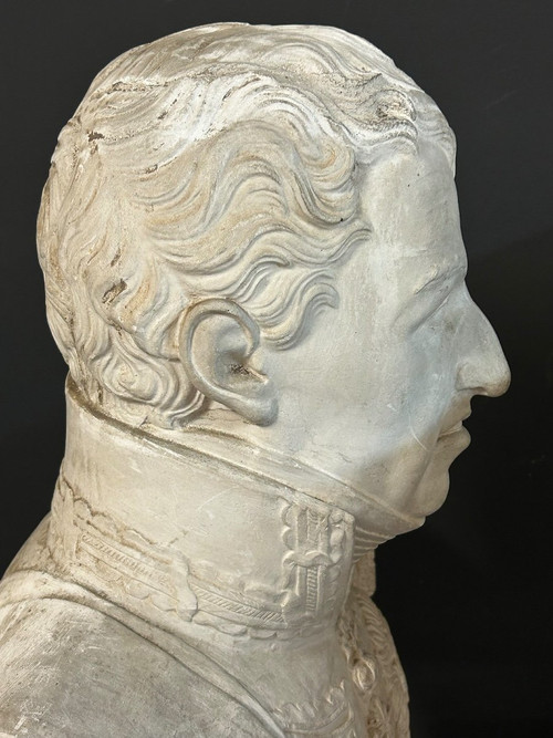 Antico Busto Di Carlo Félix - Re Di Sardegna (1765-1831) In Gesso H 62 Cm
