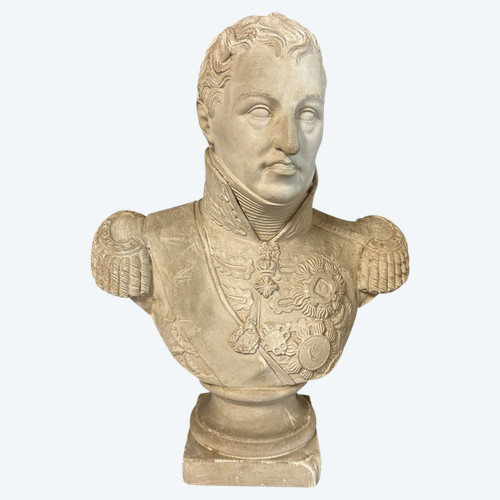 Antico Busto Di Carlo Félix - Re Di Sardegna (1765-1831) In Gesso H 62 Cm