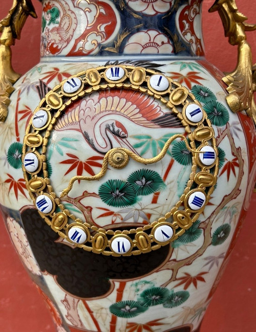 Important Japanese Vase Clock 19th Century Gilt Bronze Mount - Japan
