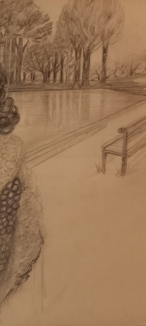 Portrait de femme dans un paysage/ dessin