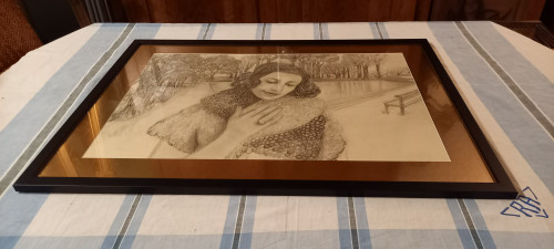 Portrait de femme dans un paysage/ dessin