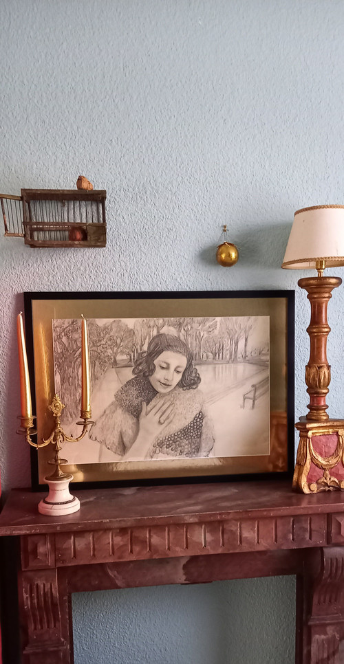 Portrait de femme dans un paysage/ dessin