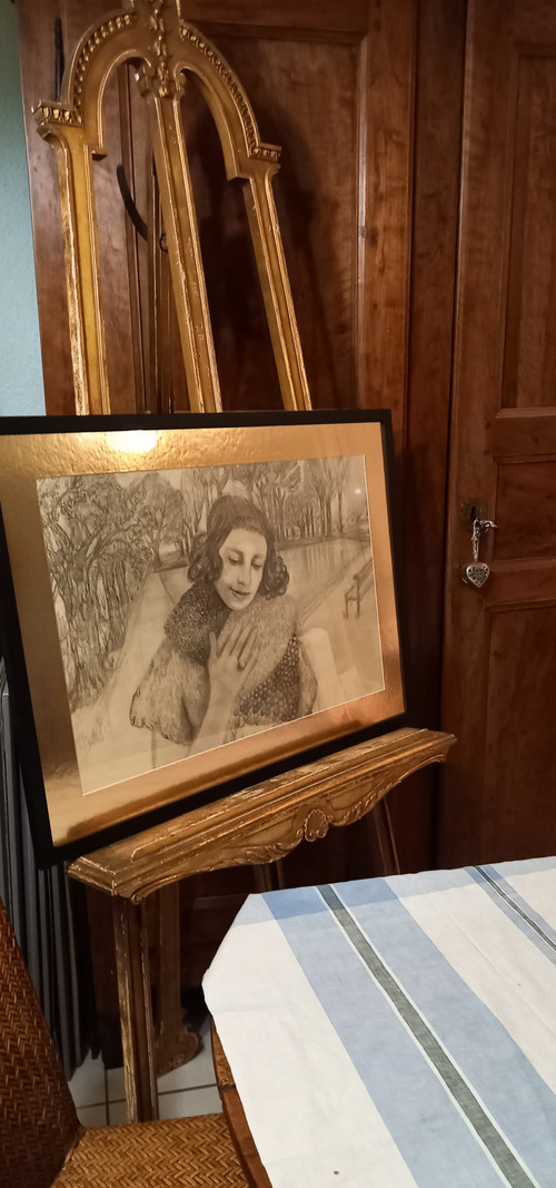 Portrait de femme dans un paysage/ dessin