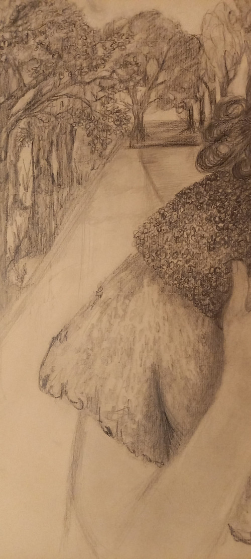Portrait de femme dans un paysage/ dessin