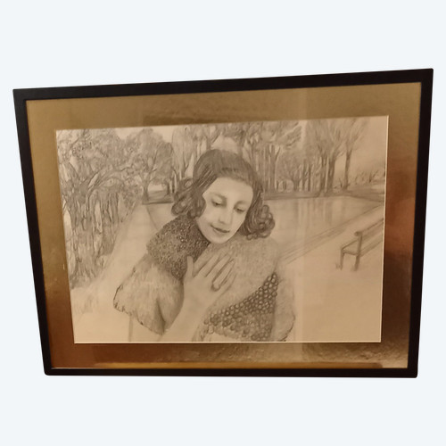 Portrait de femme dans un paysage/ dessin