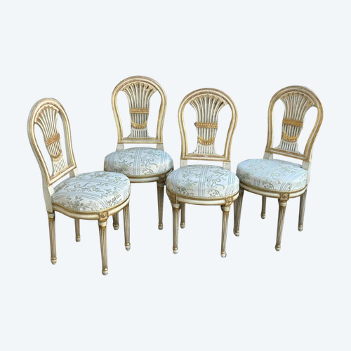 Suite Of Four Louis XVI Style Hot Air Balloon Chairs - Lacquered And Gilded Wood