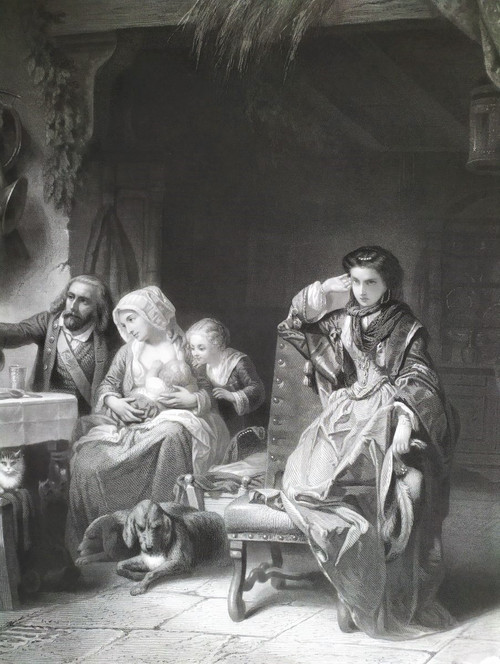 Gravure Scene de Genre d'Après Compte-Calix  Bonheur Passe Richesse