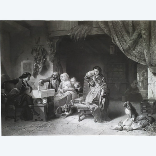 Gravure Scene de Genre d'Après Compte-Calix  Bonheur Passe Richesse