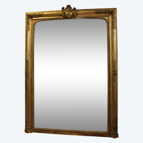 Großer antiker Spiegel mit Blattgoldvergoldung, 102 x 136 cm