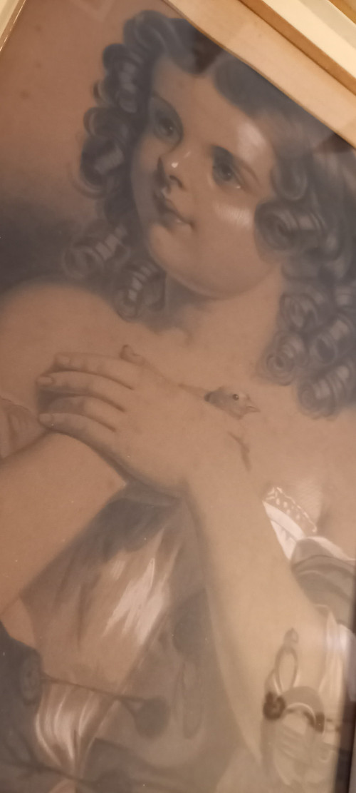 Portrait of a little girl in 19th century charcoal