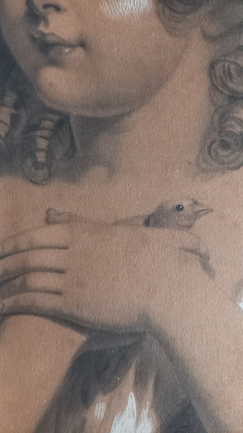 Portrait of a little girl in 19th century charcoal
