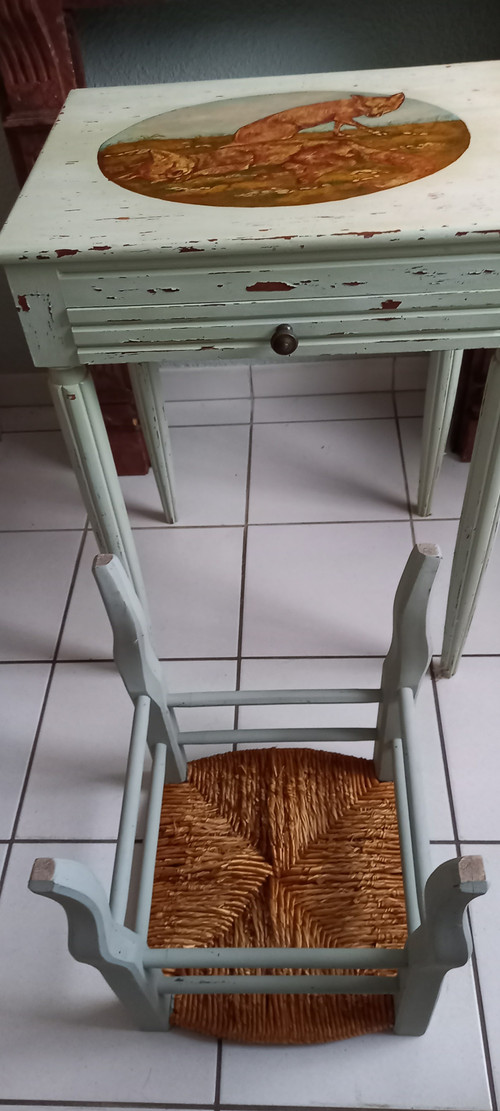 Bureau d'écolier XIXème avec éléments décoratifs