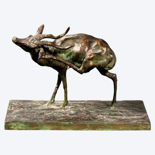 Antelope scratching itself. Animal bronze by Guido Righetti – (1875-1958)