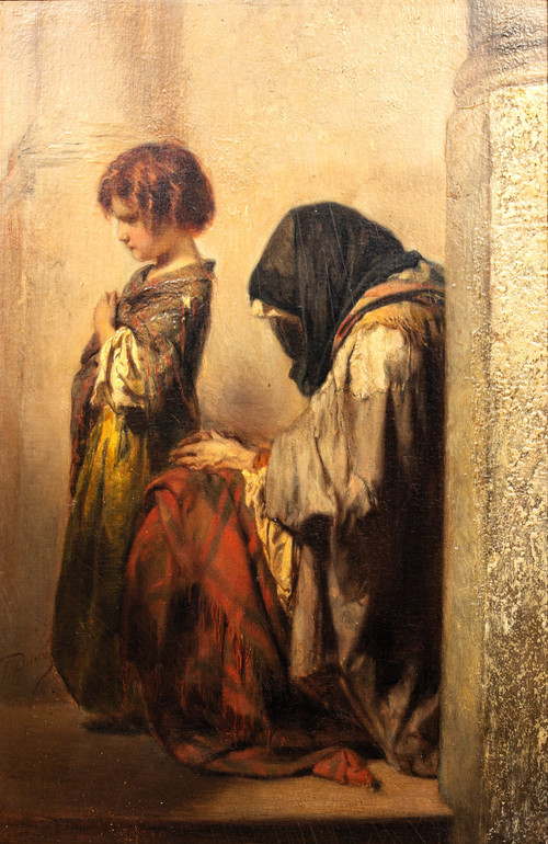 Allein in der Welt, Öl auf Holz von Duwez Henri-Joseph (1810-1884)