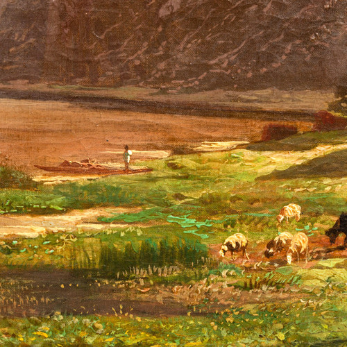 On the banks of the Meuse near Waulsort by François Roffiaen (1820-1898) Oil on canvas