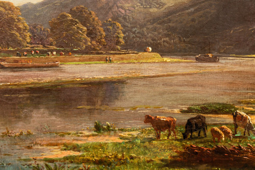 On the banks of the Meuse near Waulsort by François Roffiaen (1820-1898) Oil on canvas